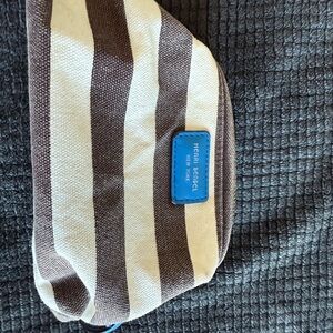 Henri Bendel Brown and Cream Striped Pouch